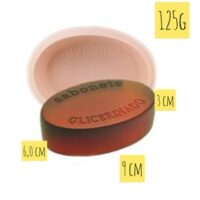 Forma de silicone oval com escrita "sabonete glicerinado"