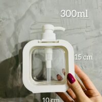 Frasco Pet com pump quadrado branco 300 ml.